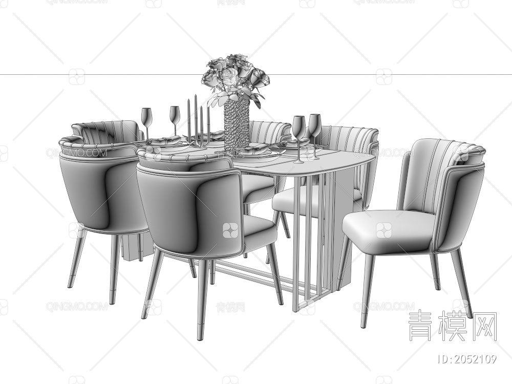 布艺餐桌椅组合3D模型下载【ID:2052109】