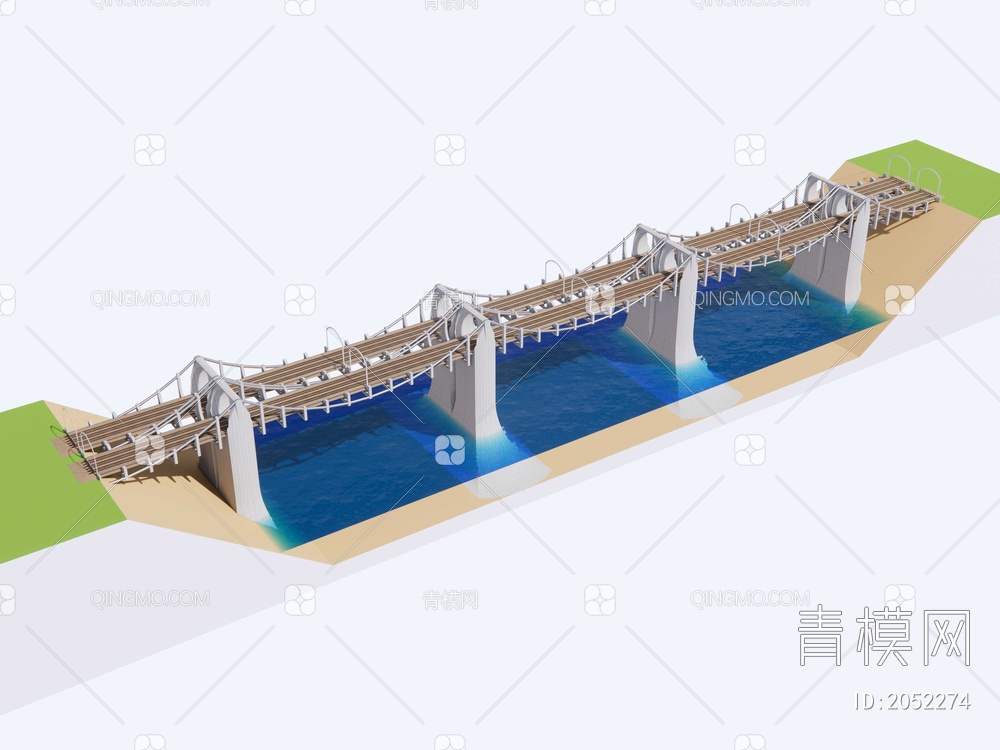 高铁跨河大桥SU模型下载【ID:2052274】