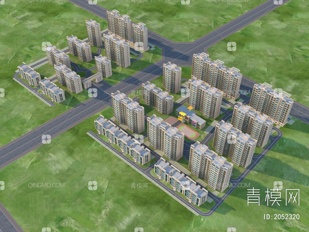小区 住宅楼 私宅 建筑 效果图3D模型下载【ID:2052320】