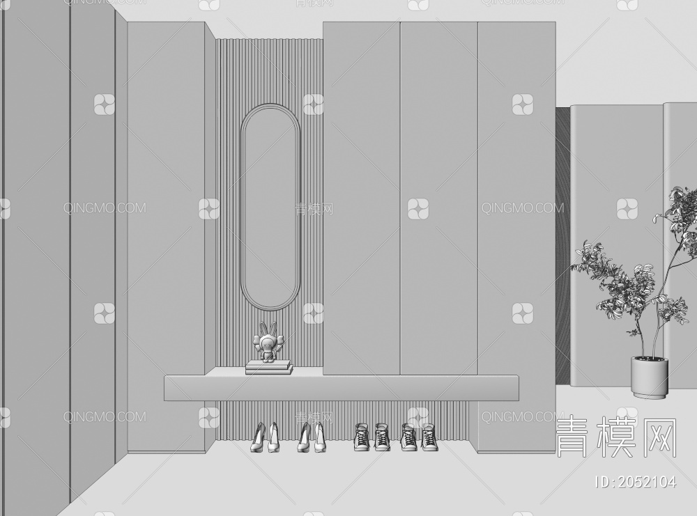 玄关 鞋柜 隔断 入户玄关 艺术 玄关 奶油风  玄关柜3D模型下载【ID:2052104】