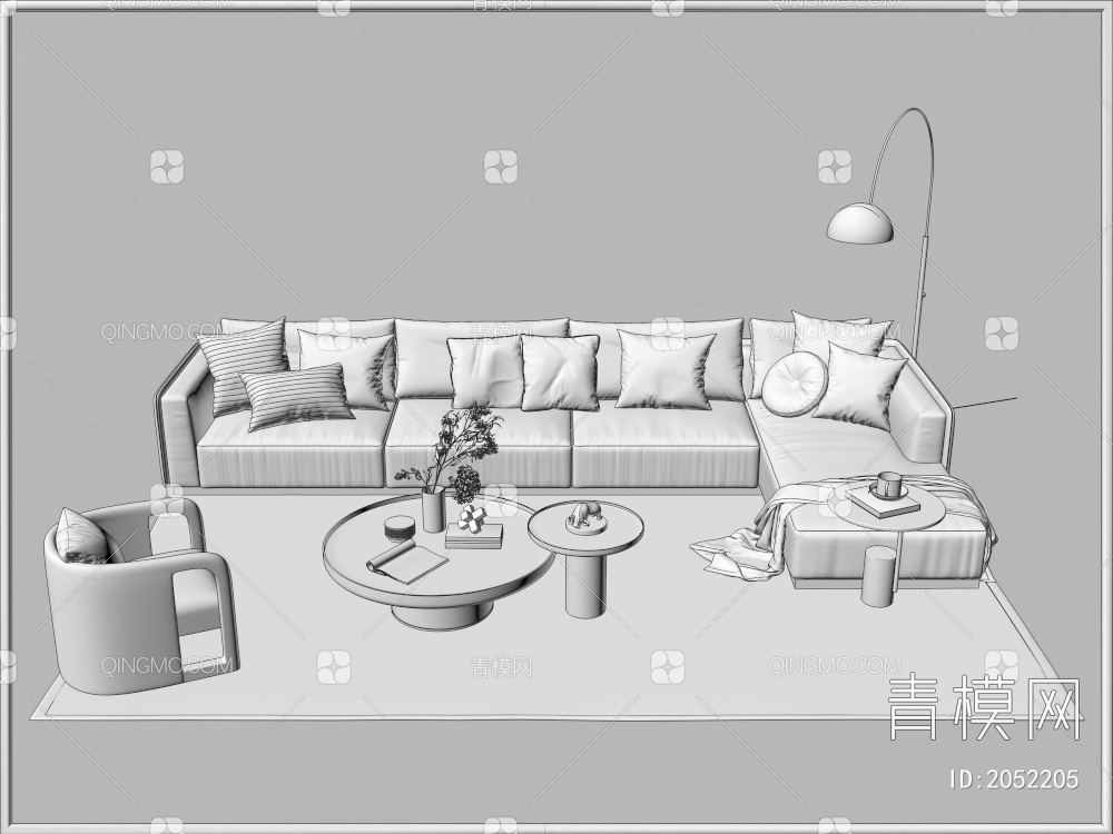沙发茶几组合 单人沙发 双人沙发 多人沙发3D模型下载【ID:2052205】