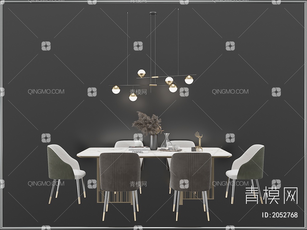 家具 餐桌餐椅 餐厅灯具组合3D模型下载【ID:2052768】