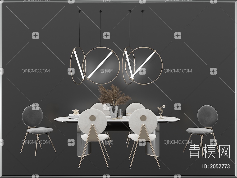 家具 餐桌餐椅 餐厅灯具组合3D模型下载【ID:2052773】