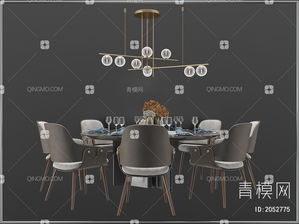 家具 餐桌餐椅 餐厅灯具组合3D模型下载【ID:2052775】