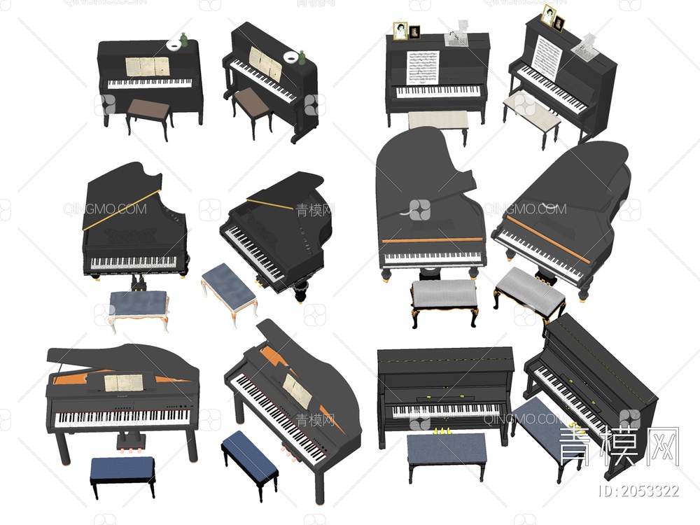钢琴 钢琴组合SU模型下载【ID:2053322】
