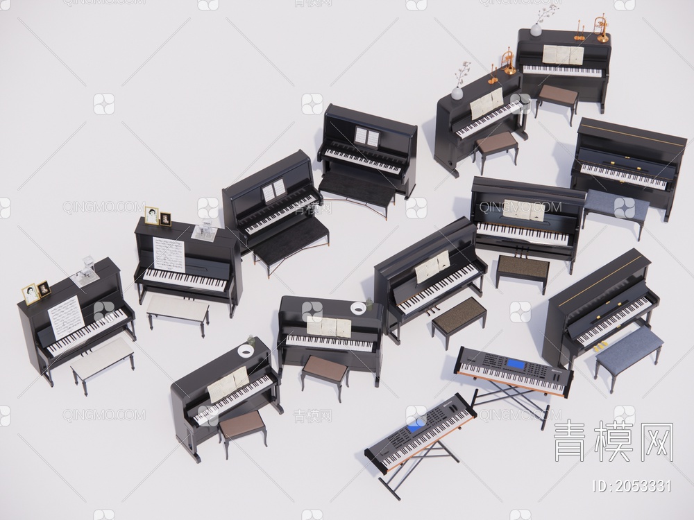 钢琴 钢琴组合SU模型下载【ID:2053331】