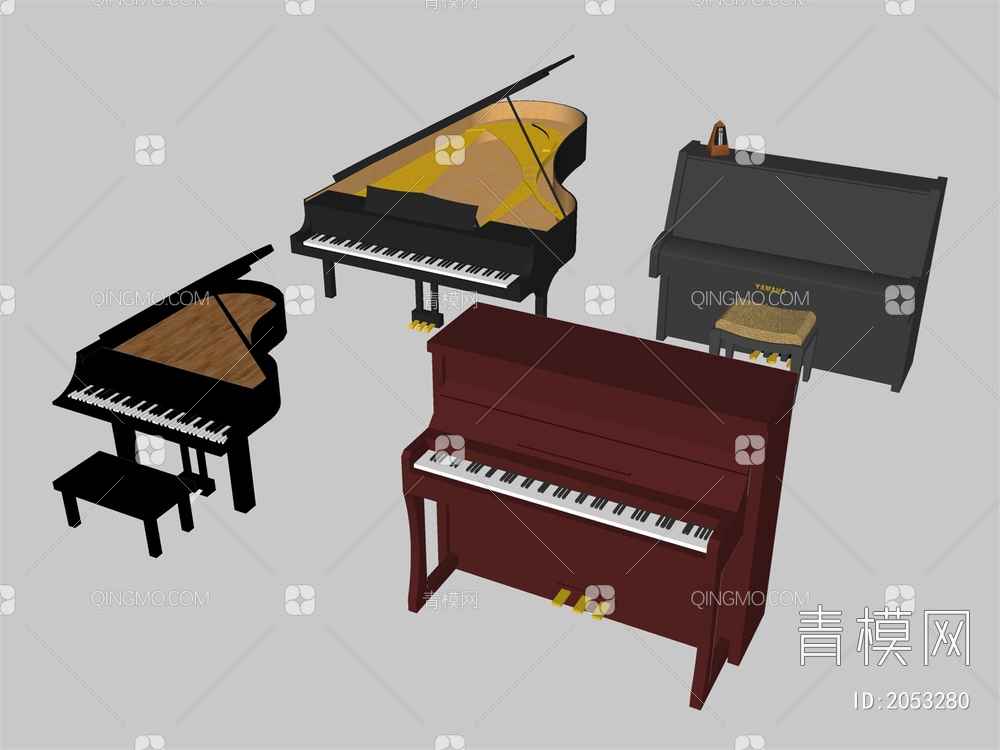 钢琴 钢琴组合SU模型下载【ID:2053280】