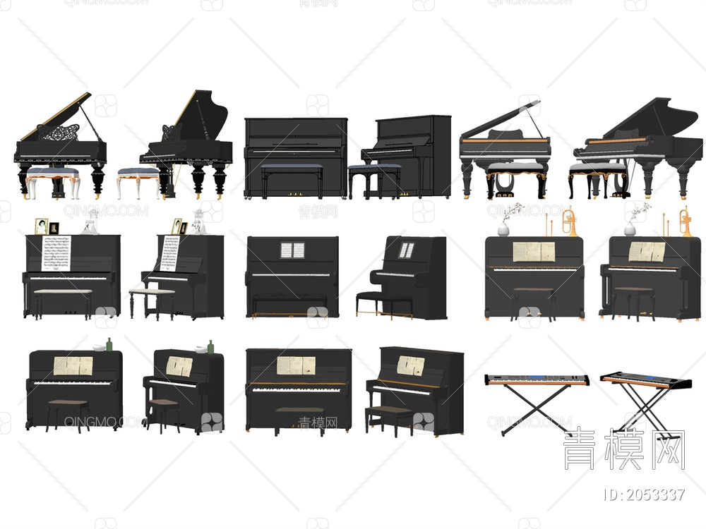 钢琴 钢琴组合SU模型下载【ID:2053337】