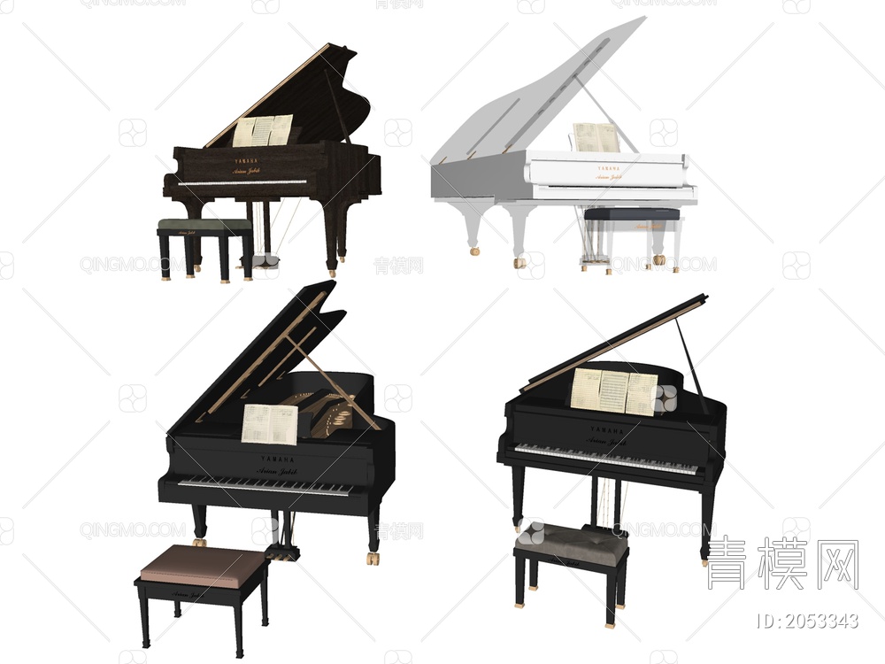 钢琴 钢琴组合SU模型下载【ID:2053343】