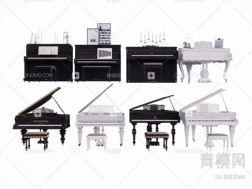 钢琴 钢琴组合SU模型下载【ID:2053344】