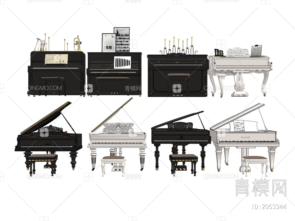 钢琴 钢琴组合SU模型下载【ID:2053344】