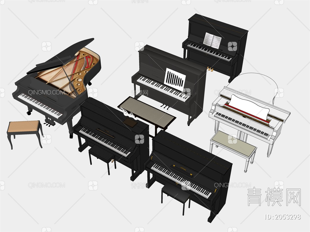钢琴 钢琴组合SU模型下载【ID:2053298】
