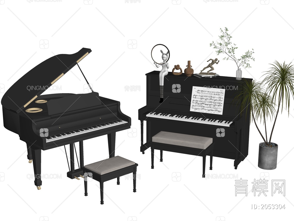 钢琴 钢琴组合SU模型下载【ID:2053304】