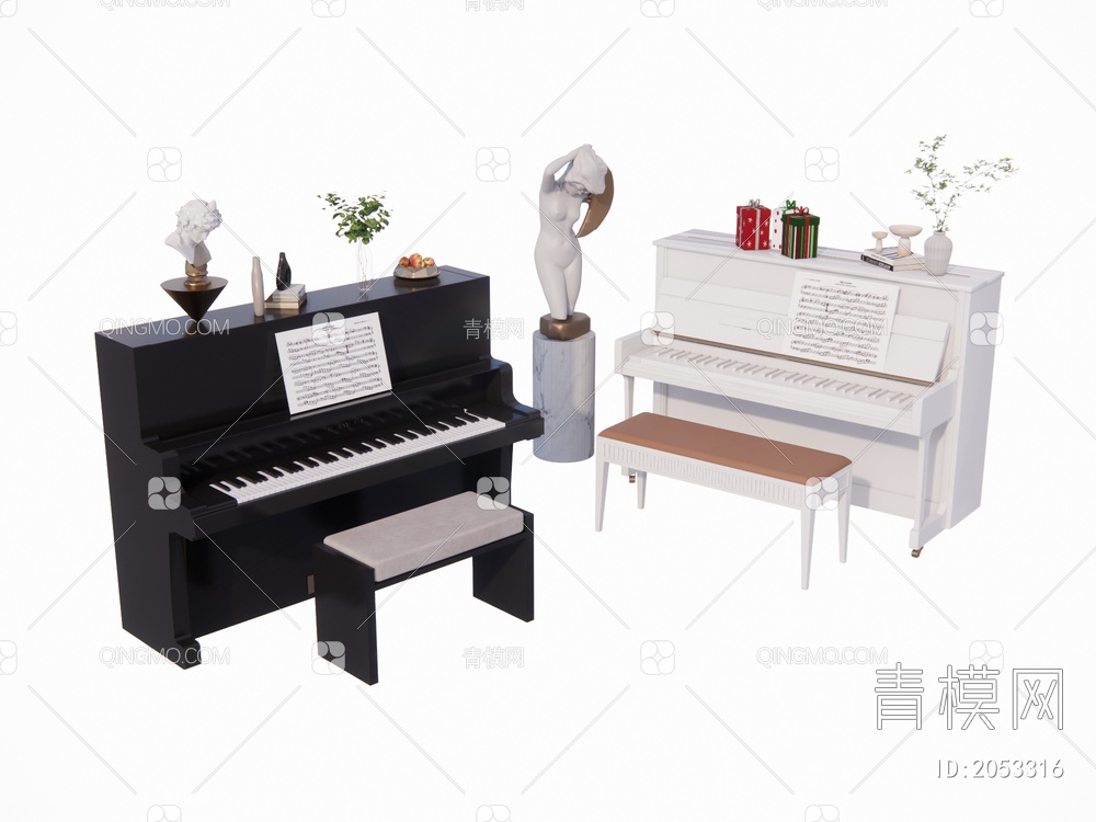 钢琴 钢琴组合SU模型下载【ID:2053316】