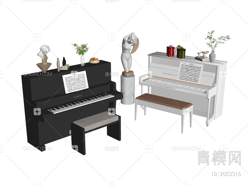 钢琴 钢琴组合SU模型下载【ID:2053316】