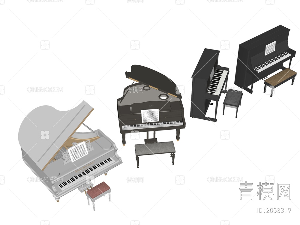 钢琴 钢琴组合SU模型下载【ID:2053319】