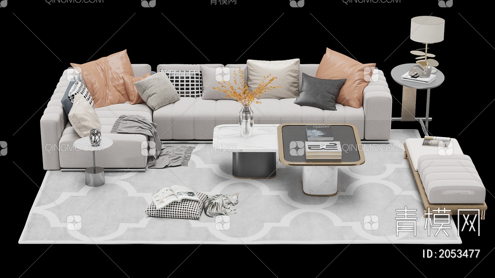 家具 沙发茶几组合 单人沙发 双人沙发 多人沙发3D模型下载【ID:2053477】