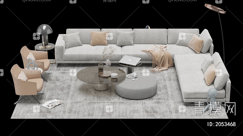 沙发茶几组合 单人沙发 双人沙发 多人沙发3D模型下载【ID:2053468】