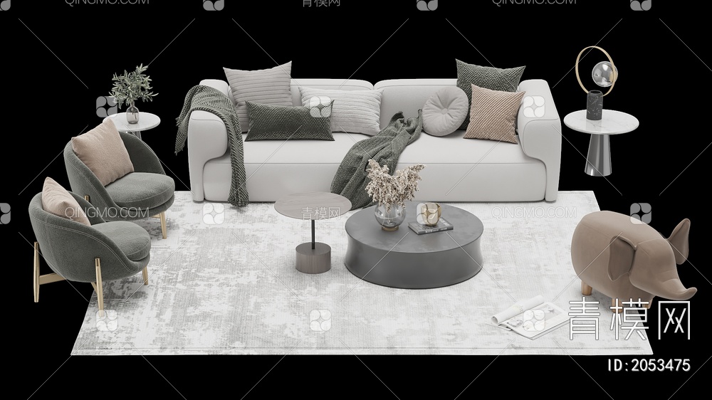 家具 沙发茶几组合 单人沙发 双人沙发 多人沙发3D模型下载【ID:2053475】