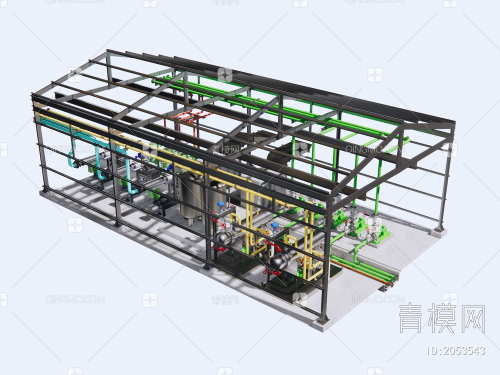 泵站 钢结构泵站 水泵房SU模型下载【ID:2053543】