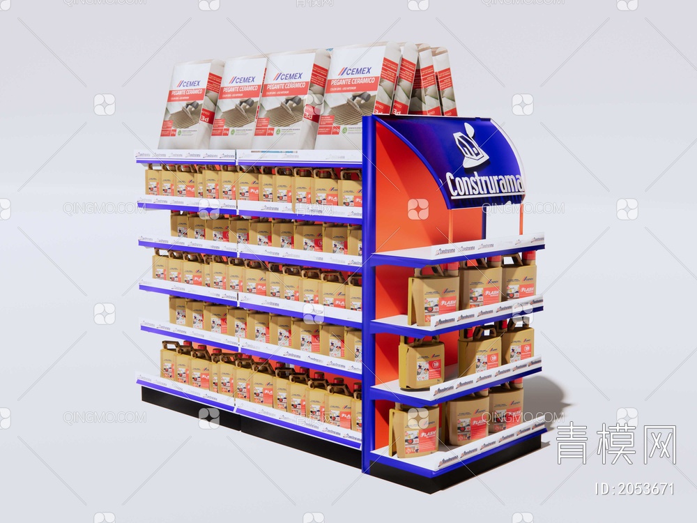 货架 超市中岛货架SU模型下载【ID:2053671】