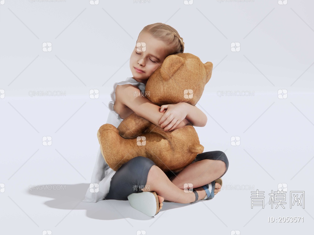 小女孩 抱玩具熊的女孩SU模型下载【ID:2053571】