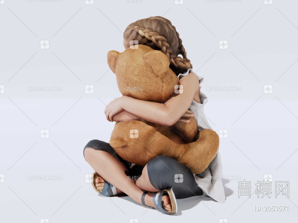 小女孩 抱玩具熊的女孩SU模型下载【ID:2053571】