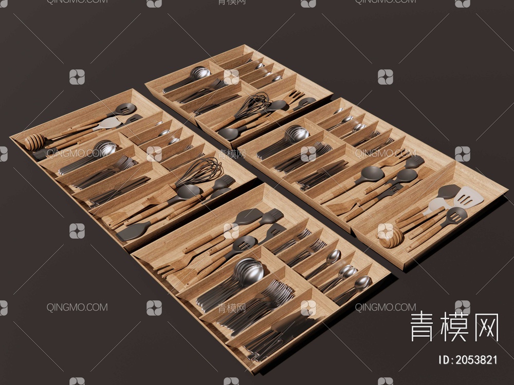 刀叉勺铲组合 餐具托盘SU模型下载【ID:2053821】