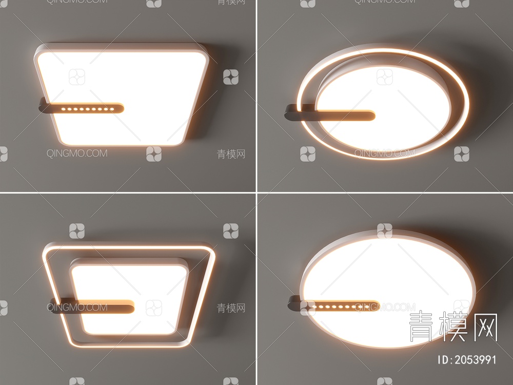 吸顶灯 圆形吸顶灯 方形 几何 组合 卧室 客厅 儿童房吸顶灯3D模型下载【ID:2053991】