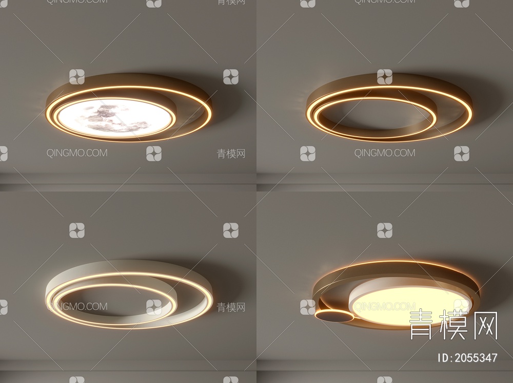 吸顶灯 圆形吸顶灯 卧室灯 艺术造型灯具 时尚客厅灯组合3D模型下载【ID:2055347】