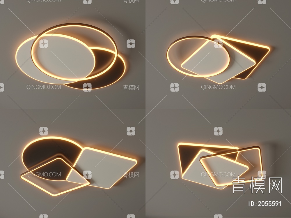 吸顶灯 圆形吸顶灯 卧室灯 艺术造型灯具 时尚客厅灯组合3D模型下载【ID:2055591】