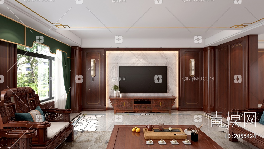 客厅 餐厅 酒柜  电视柜 沙发3D模型下载【ID:2055424】