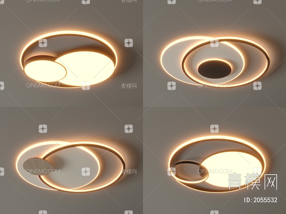 吸顶灯 圆形吸顶灯 卧室灯 艺术造型灯具 时尚客厅灯组合3D模型下载【ID:2055532】