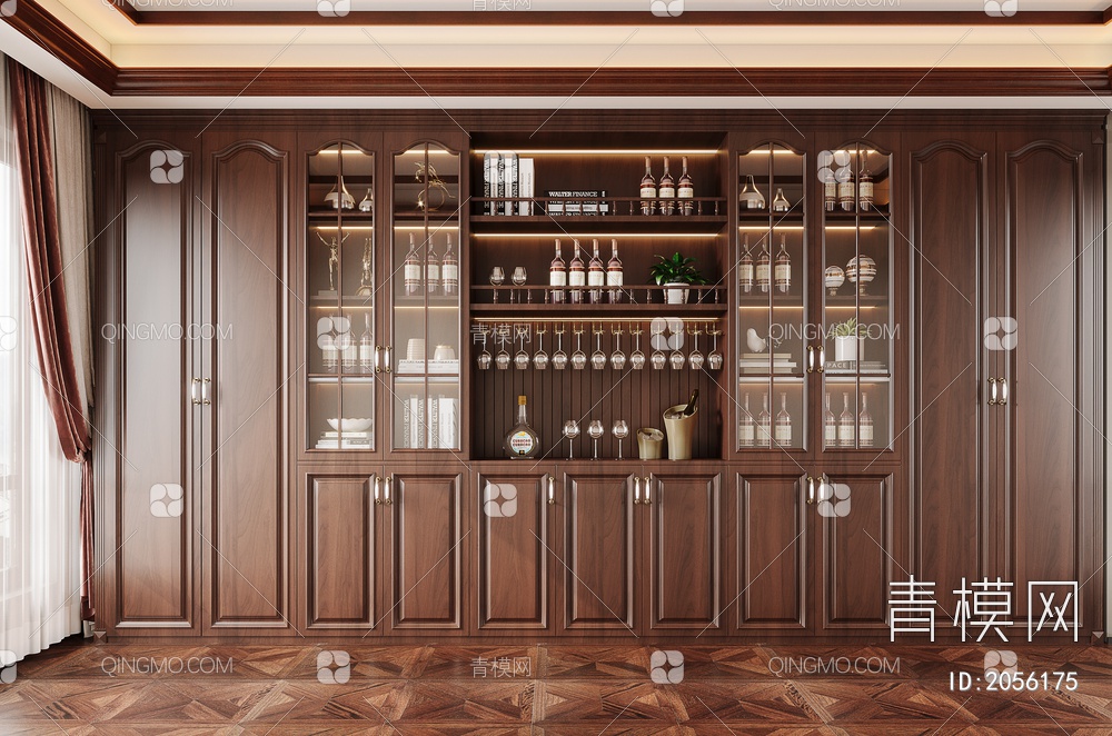 木质玻璃酒柜3D模型下载【ID:2056175】