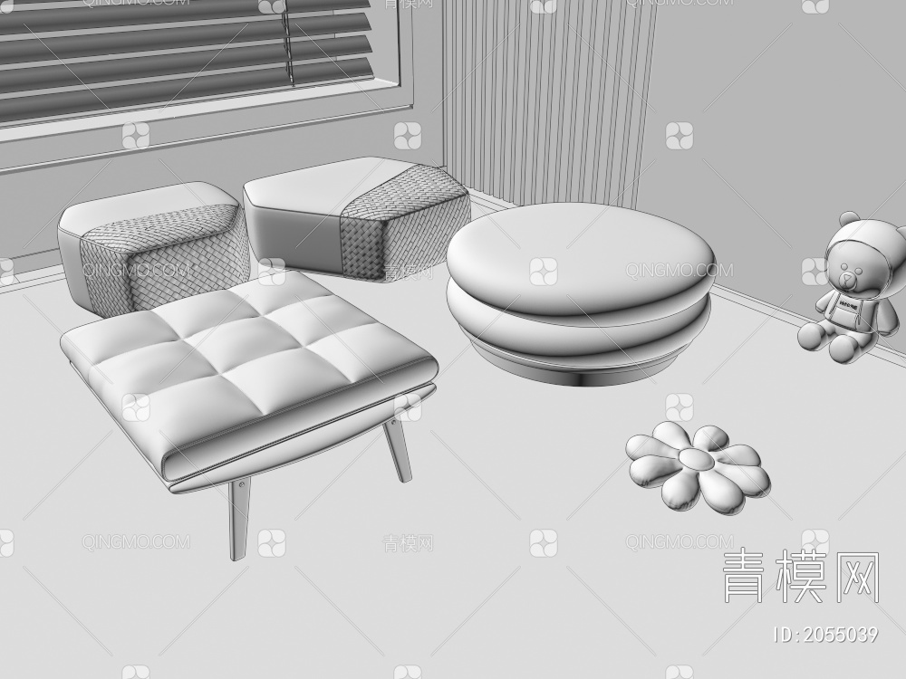 沙发凳3D模型下载【ID:2055039】