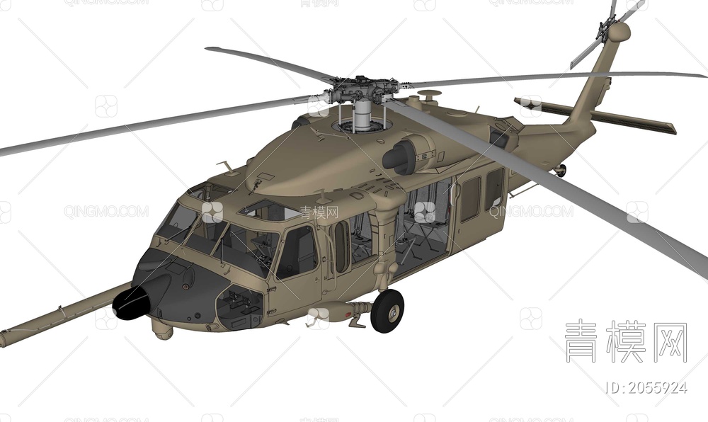 黑鹰直升机SU模型下载【ID:2055924】