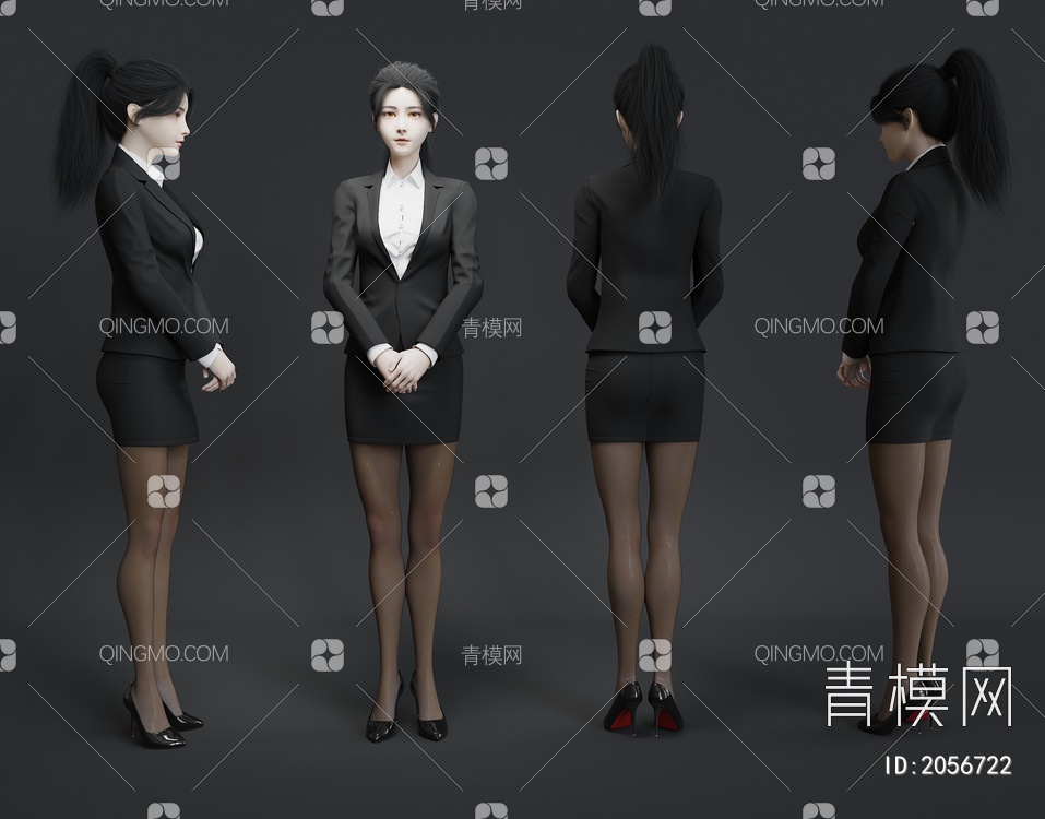 前台人物 气质美女 服务员 接待 迎宾 文员 办公人物 职场人物3D模型下载【ID:2056722】