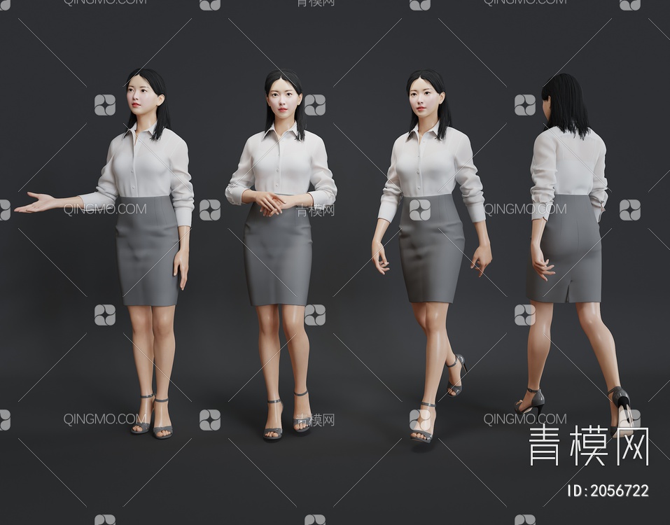 前台人物 气质美女 服务员 接待 迎宾 文员 办公人物 职场人物3D模型下载【ID:2056722】