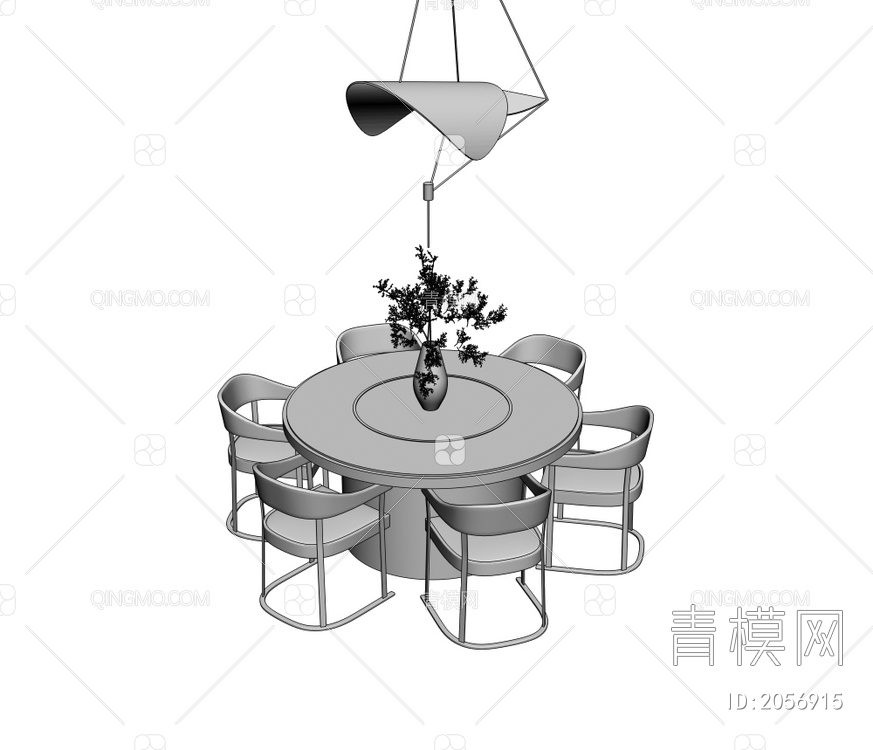 餐桌椅组合 圆桌 餐厅吊灯 餐桌 餐椅3D模型下载【ID:2056915】