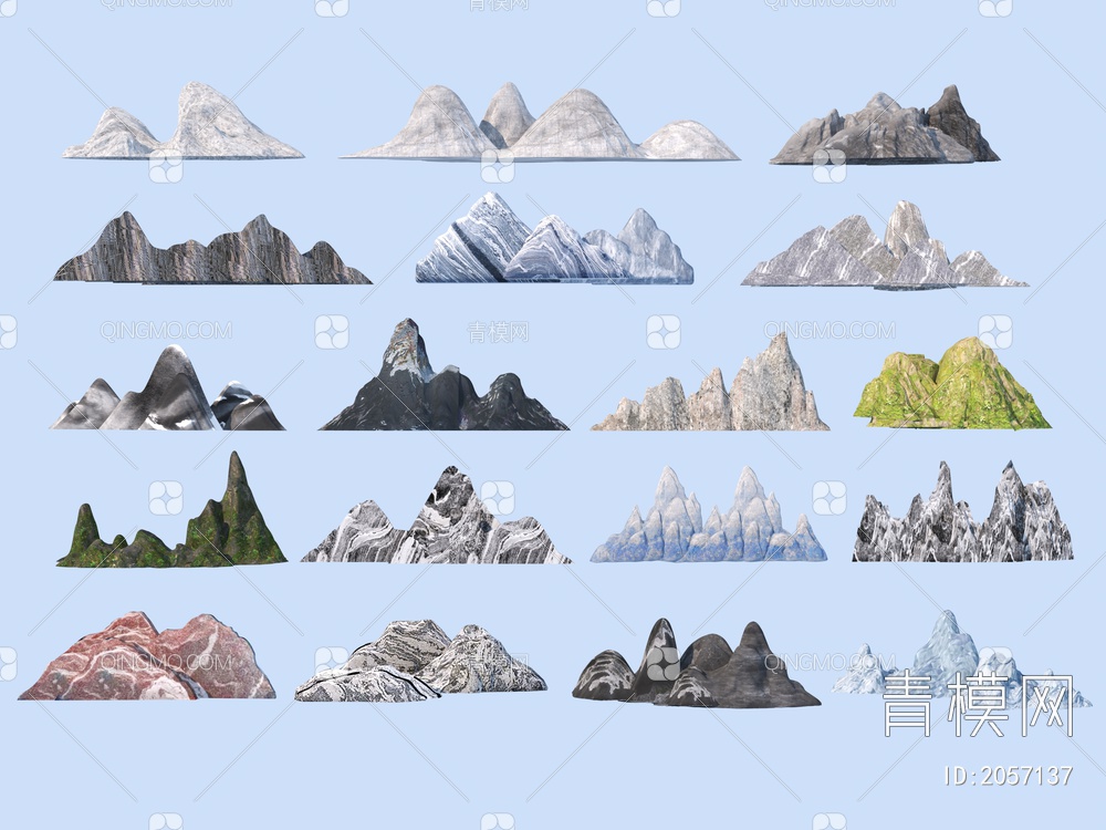 雪浪石 石头 假山组合3D模型下载【ID:2057137】
