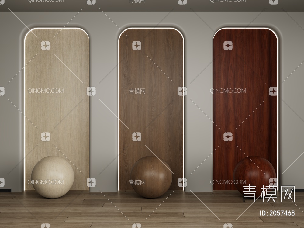 木纹板 护墙板3D模型下载【ID:2057468】