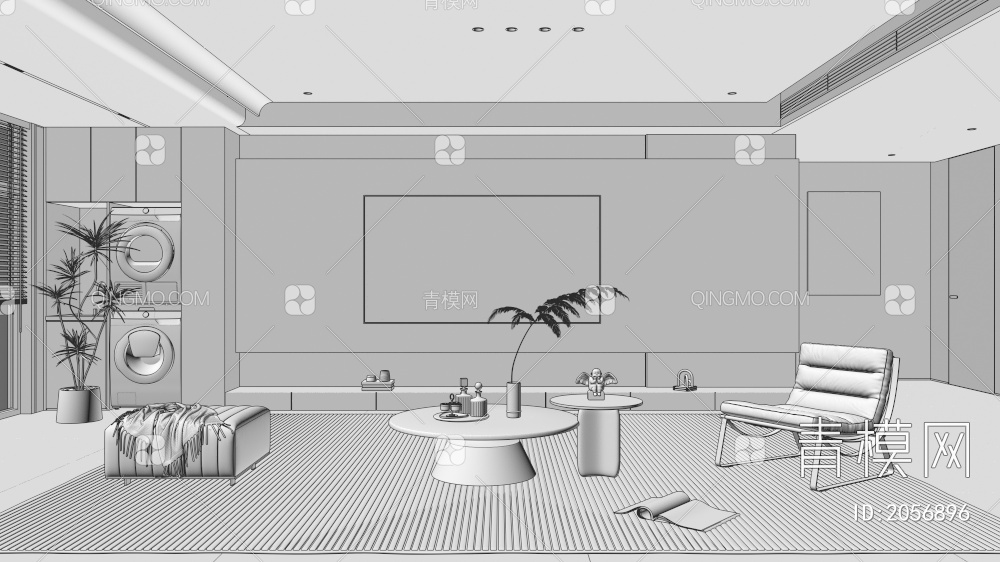 家居客厅 电视背景墙 客厅 茶几组合 沙发 电视柜 极简客厅3D模型下载【ID:2056896】