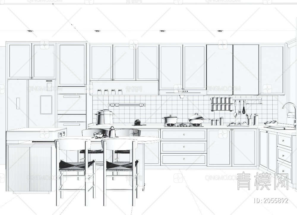 开放式厨房3D模型下载【ID:2055892】