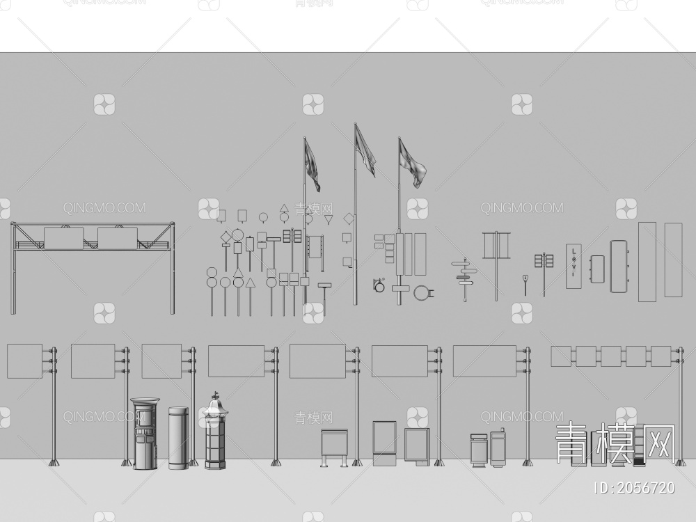 道路牌 道路指示牌 路牌 路标 标示牌 指示牌 公交站牌3D模型下载【ID:2056720】
