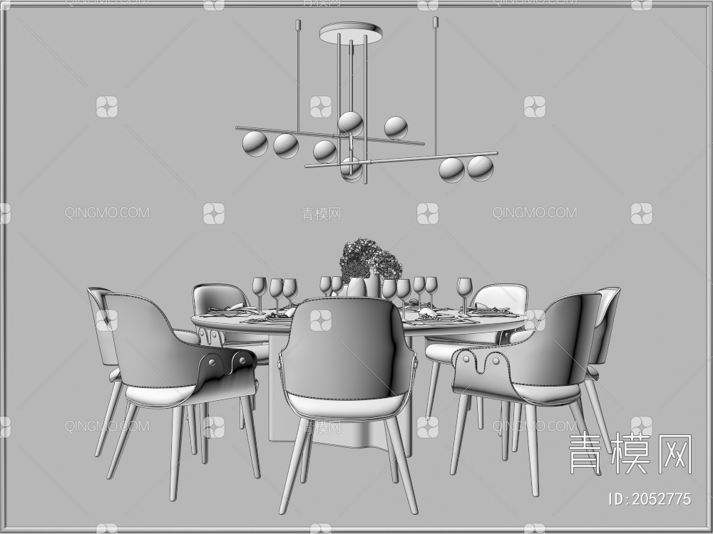 家具 餐桌餐椅 餐厅灯具组合3D模型下载【ID:2052775】