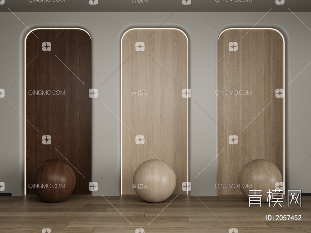 木纹板 护墙板3D模型下载【ID:2057452】