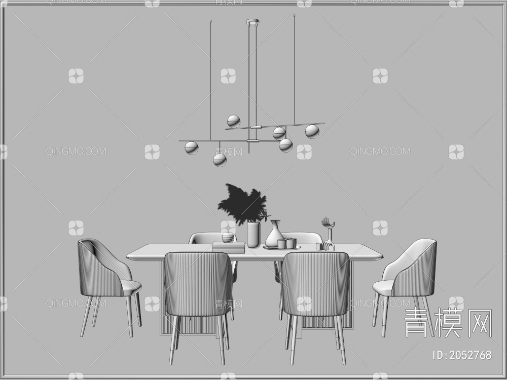 家具 餐桌餐椅 餐厅灯具组合3D模型下载【ID:2052768】