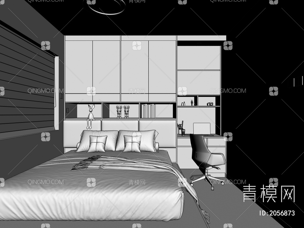 卧室 榻榻米 全屋板式家具 衣柜 床3D模型下载【ID:2056873】