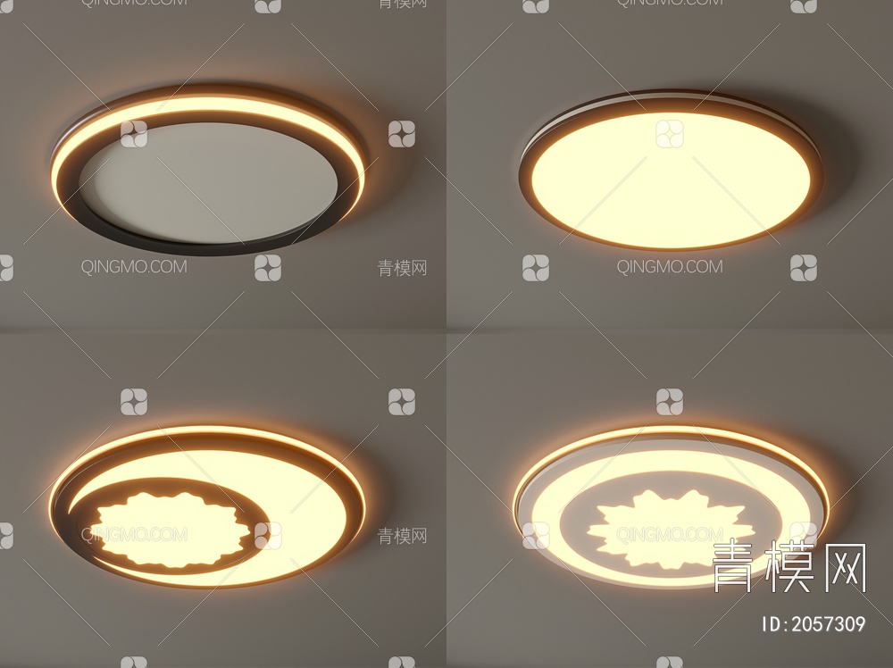 吸顶灯 圆形吸顶灯 卧室灯 艺术造型灯具 时尚客厅灯组合3D模型下载【ID:2057309】