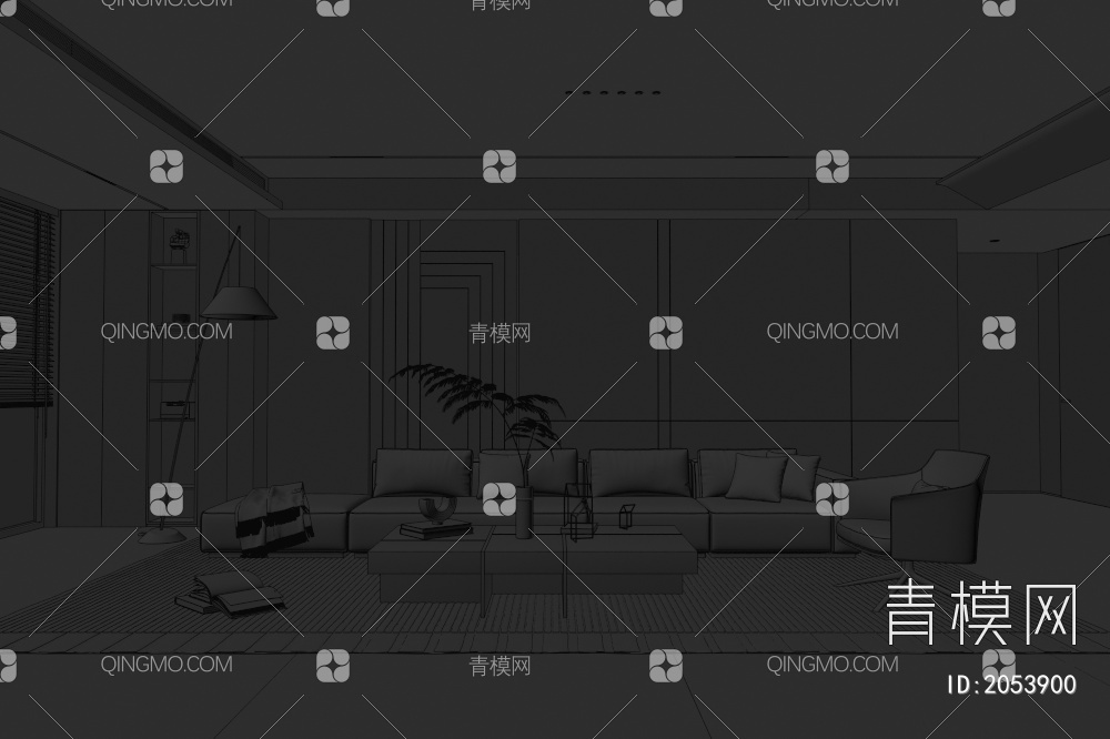 家居客厅 客厅 茶几组合 沙发背景墙 落地灯 极简客厅3D模型下载【ID:2053900】